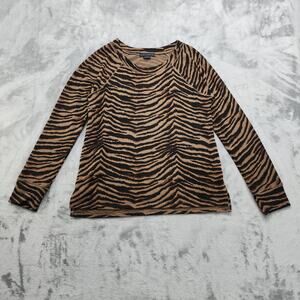Sanctuary Sweater Womens M Brown Zebra Print Long Sleeve Crew Neck Stretch